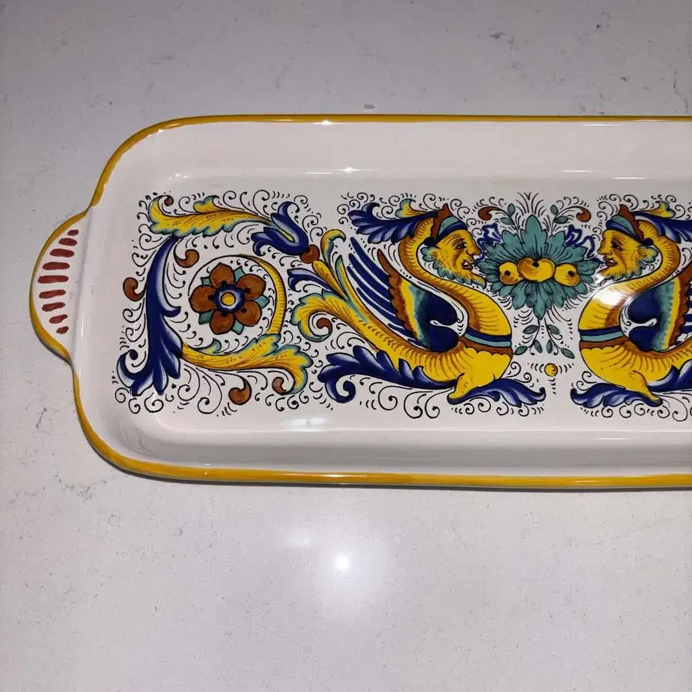 Ceramica Nova Deruta Italian Pottery Raffaellesco Dragon Rectangular Serving Tra